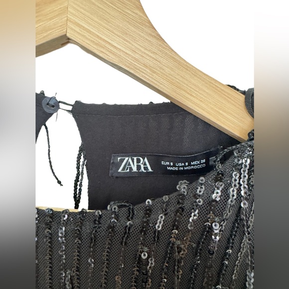 Zara fringe mini dress, black, fringe, sequin, size S - Picture 4 of 7